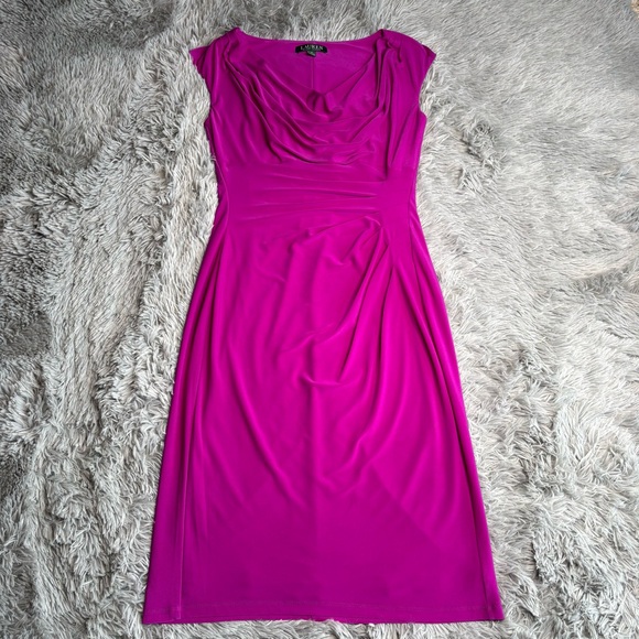 Lauren Ralph Lauren Dress Womens 4 NWOT Fuchsia Knee Length Drape Lined - Picture 1 of 12